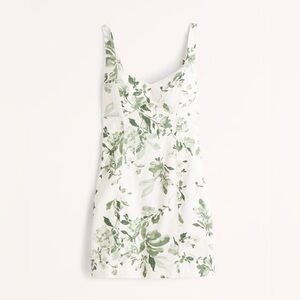 Abercrombie & Fitch - Corset Seamed Linen-Blend Mini Dress - Green Floral - XL T